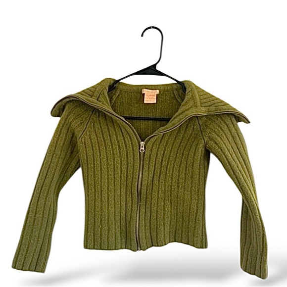 Y2k 100% Lambswool Mini Cropped Zip-up Sweater - Picture 1 of 8